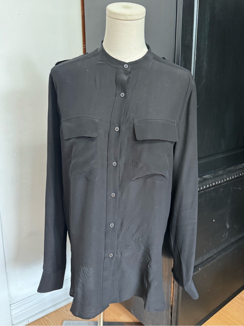 Joe Fresh Black Band-Collar Button-Front Shirt
